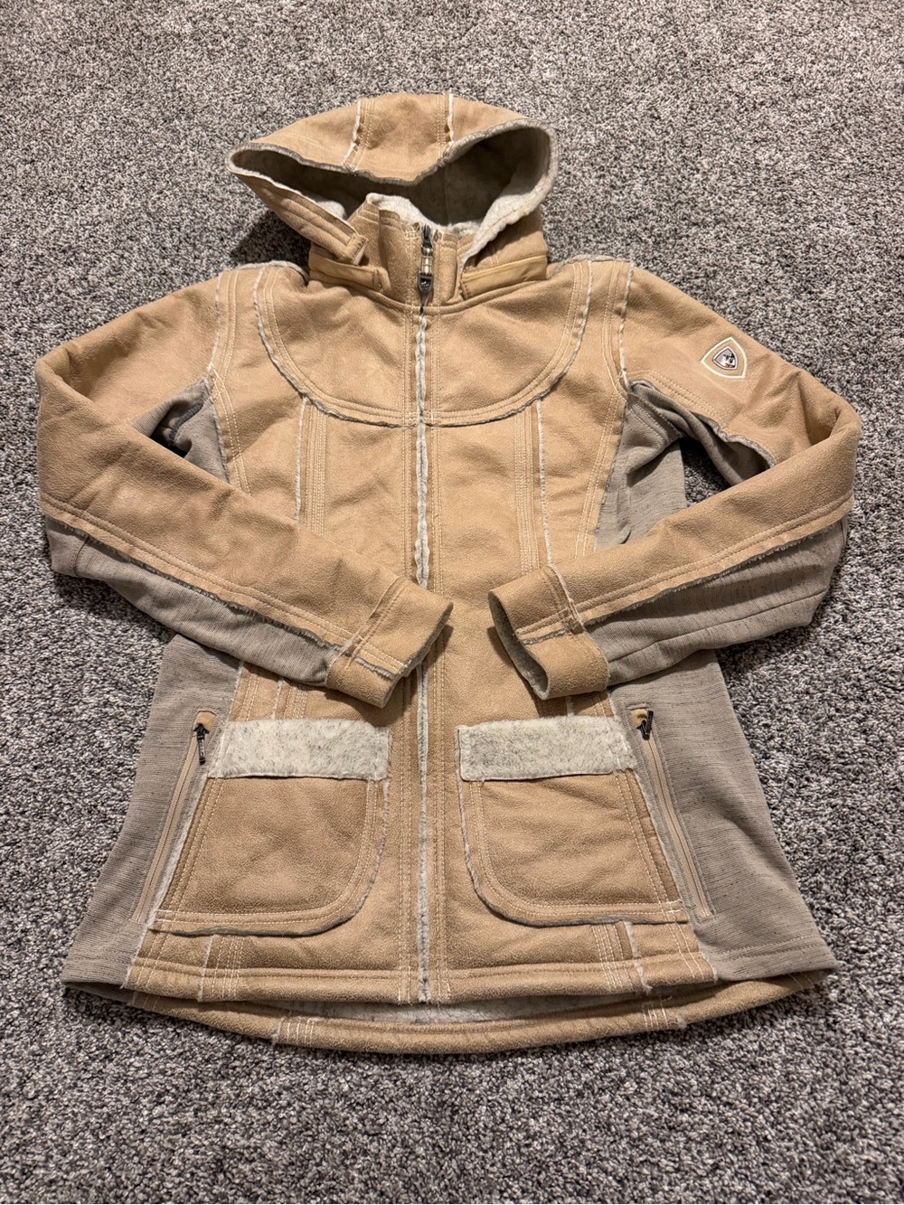 Kuhl Tan Hooded Leather-Accent Jacket